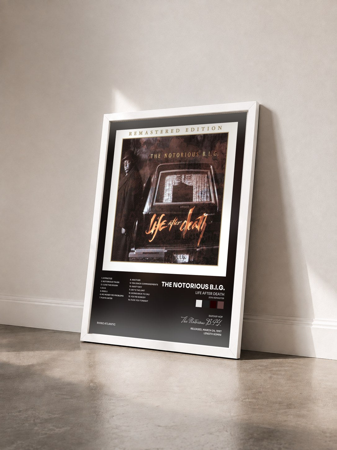 #blanc Tableau de l'album Life After Death (2014 Remaster) de The Notorious B.I.G. vu de trois quarts, cadre blanc