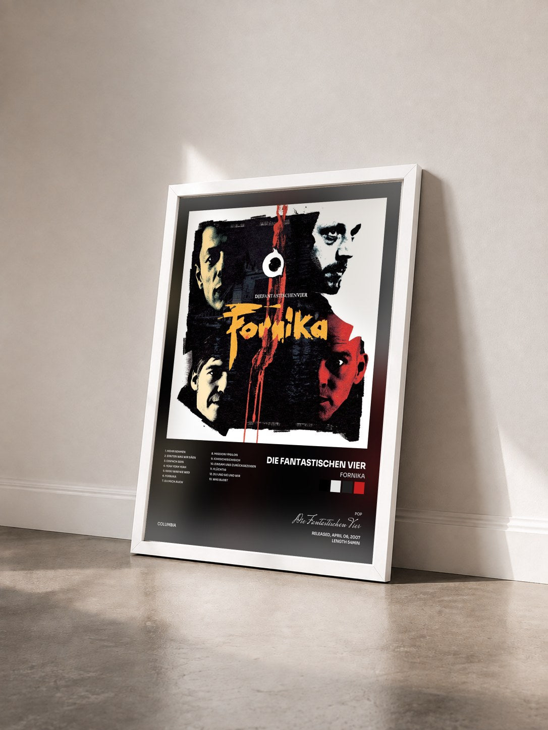 #blanc Tableau de l'album Fornika de Die Fantastischen Vier vu de trois quarts, cadre blanc