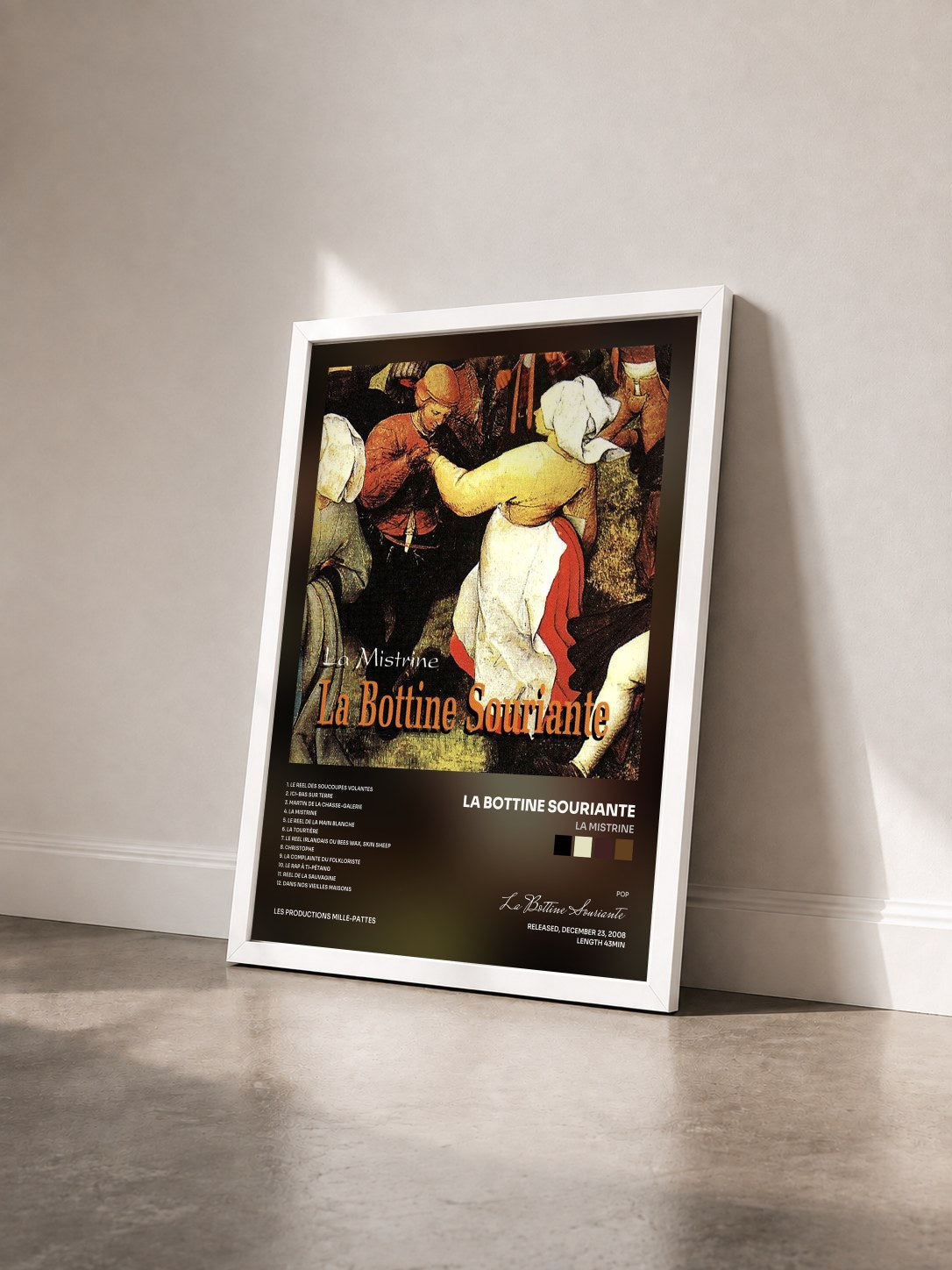 #blanc Tableau de l'album La Mistrine de La Bottine Souriante vu de trois quarts, cadre blanc
