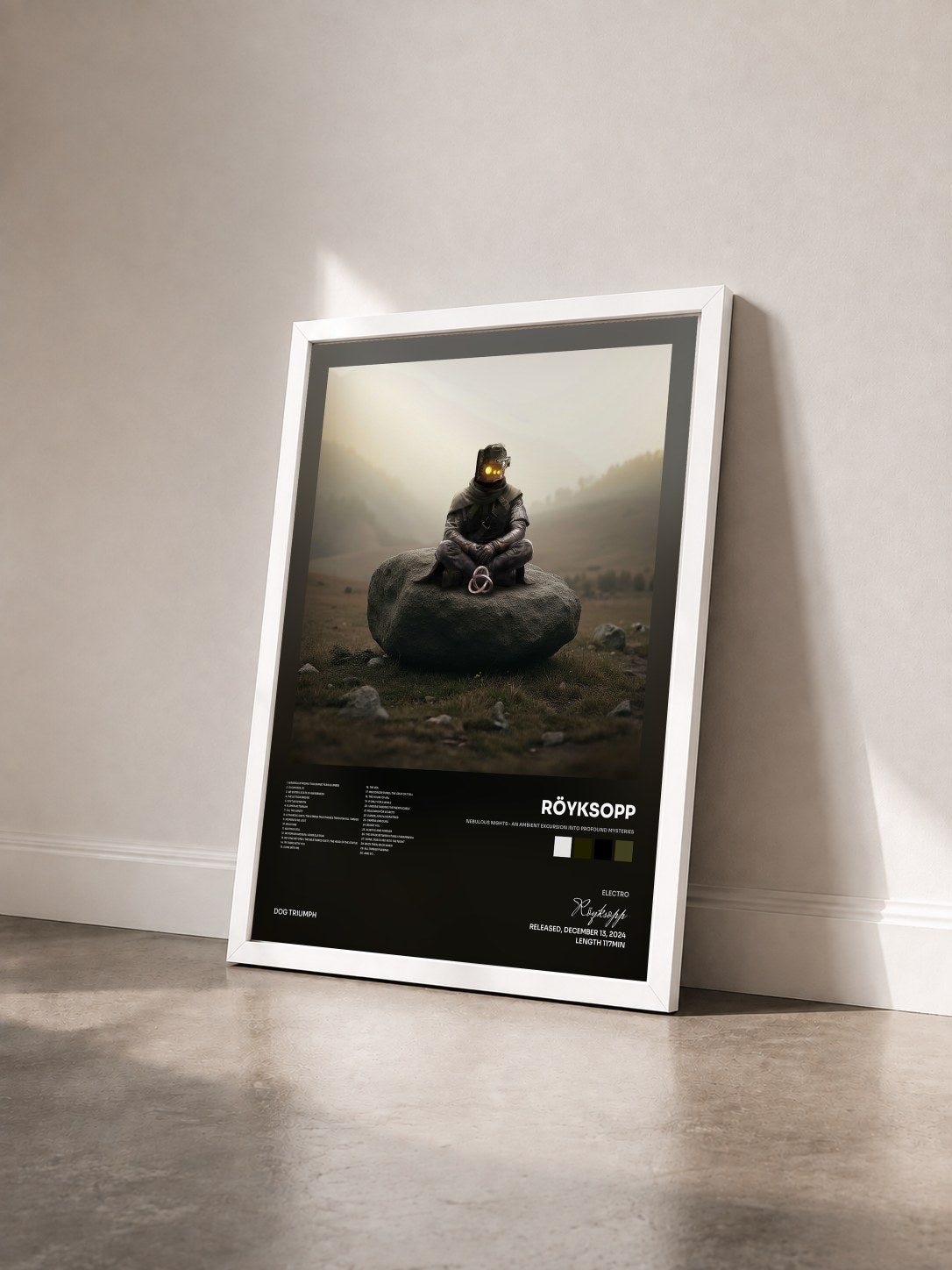 #blanc Tableau de l'album Nebulous Nights - An Ambient Excursion into Profound Mysteries de Röyksopp vu de trois quarts, cadre blanc