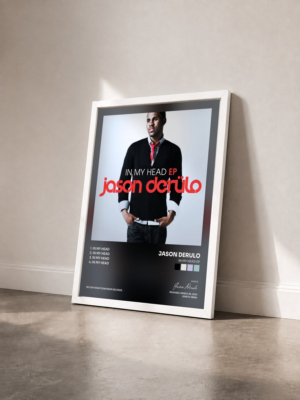 #blanc Tableau de l'album In My Head EP de Jason Derulo vu de trois quarts, cadre blanc