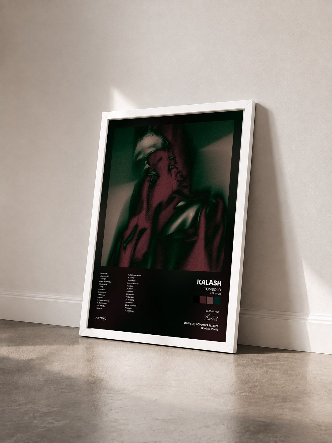 #blanc Tombolo (Réédition) by Kalash as a framed art print seen at an angle, white frame