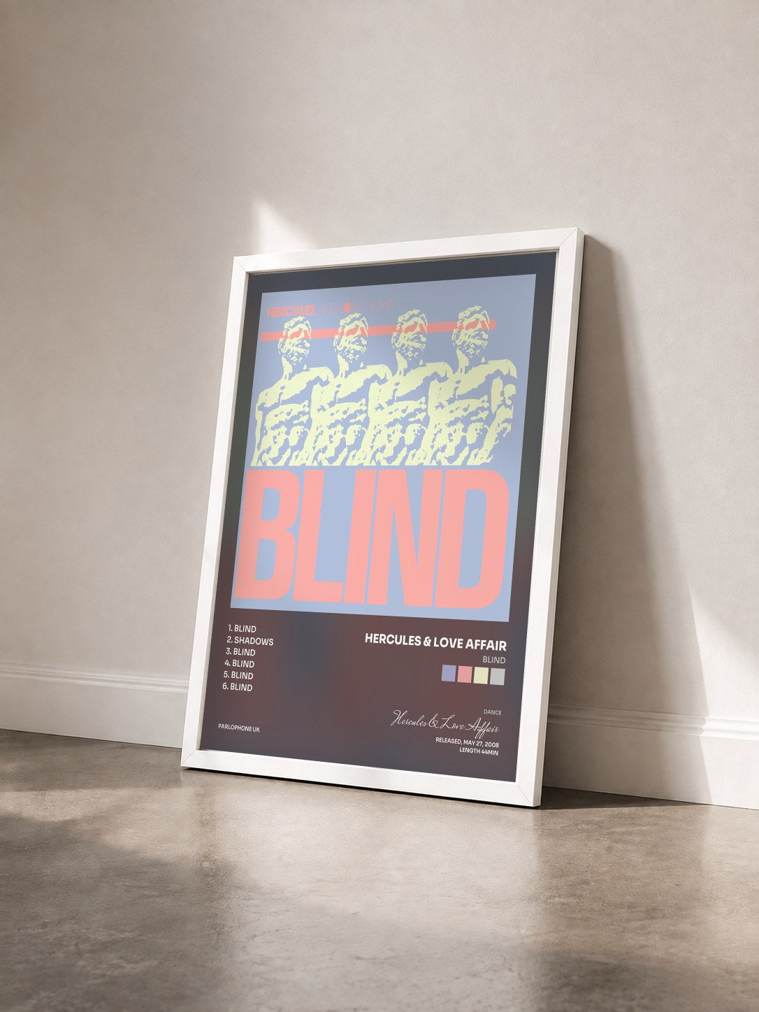 #blanc Tableau de l'album Blind de Hercules & Love Affair vu de trois quarts, cadre blanc