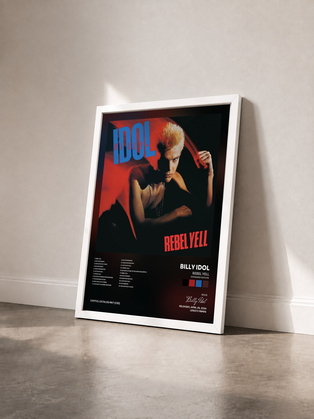 #blanc Tableau de l'album Rebel Yell (Expanded Edition) de Billy Idol vu de trois quarts, cadre blanc