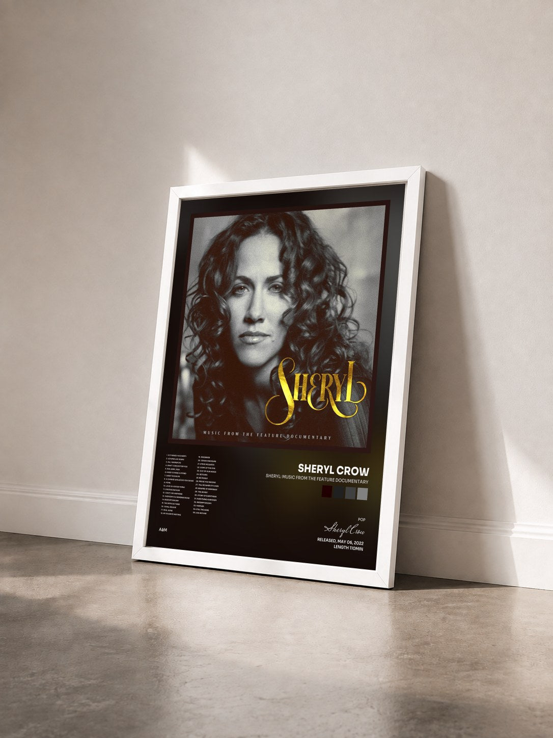 #blanc Tableau de l'album Sheryl: Music From The Feature Documentary de Sheryl Crow vu de trois quarts, cadre blanc
