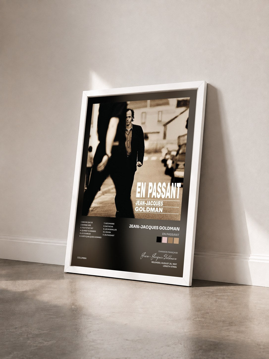 #blanc Tableau de l'album En passant de Jean-Jacques Goldman vu de trois quarts, cadre blanc
