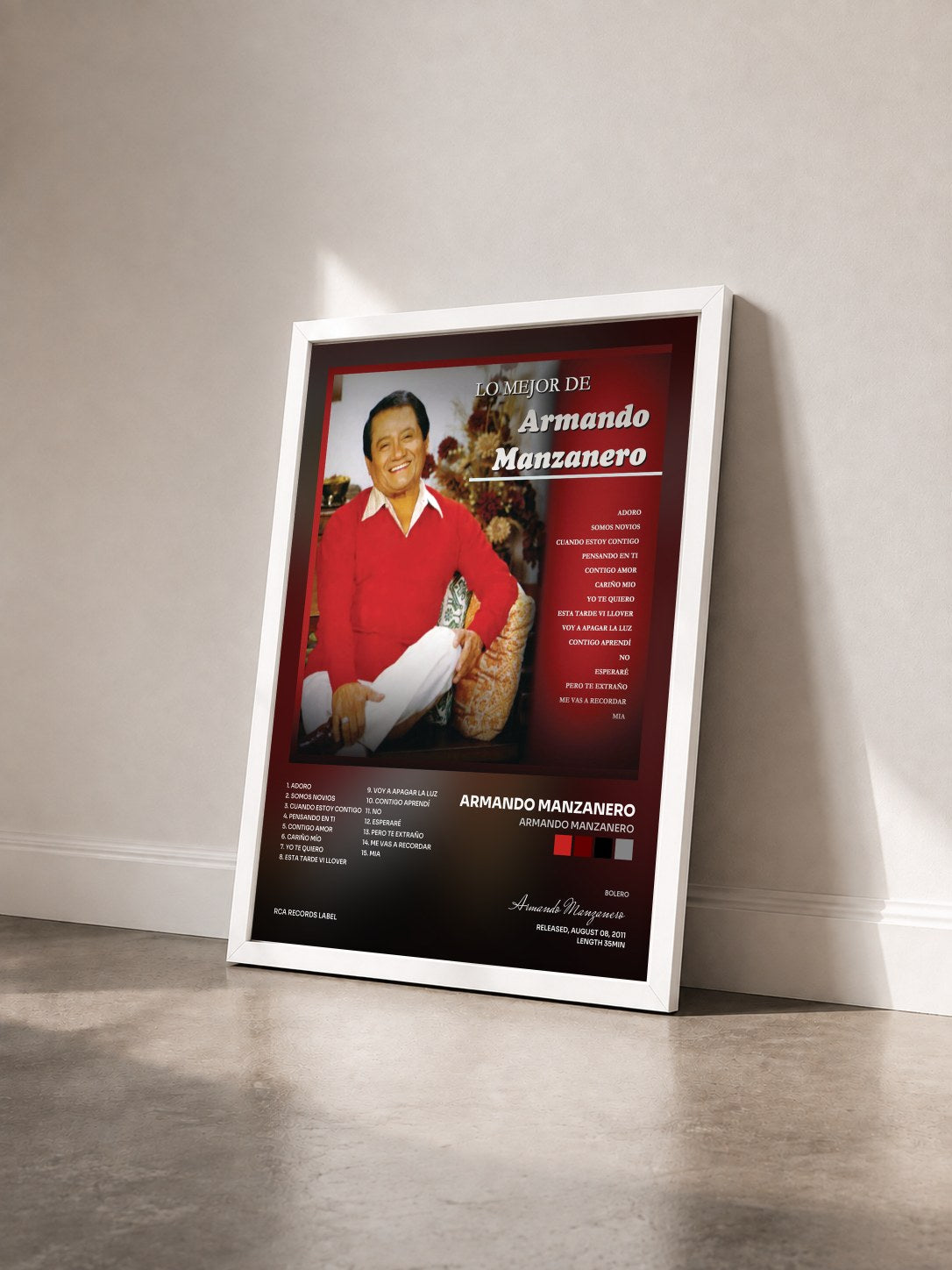 #blanc Tableau de l'album Armando Manzanero de Armando Manzanero vu de trois quarts, cadre blanc
