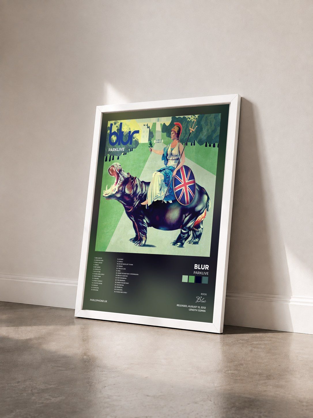 #blanc Tableau de l'album Parklive de Blur vu de trois quarts, cadre blanc