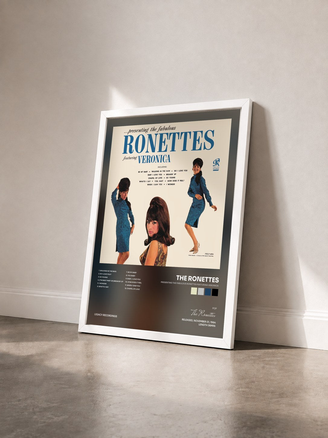 #blanc Tableau de l'album Presenting the Fabulous Ronettes Featuring Veronica de The Ronettes vu de trois quarts, cadre blanc