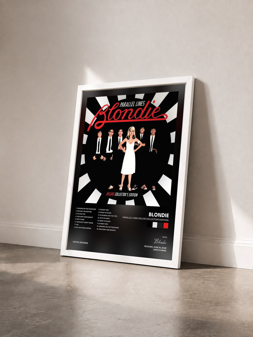 #blanc Tableau de l'album Parallel Lines: Deluxe Collector's Edition de Blondie vu de trois quarts, cadre blanc