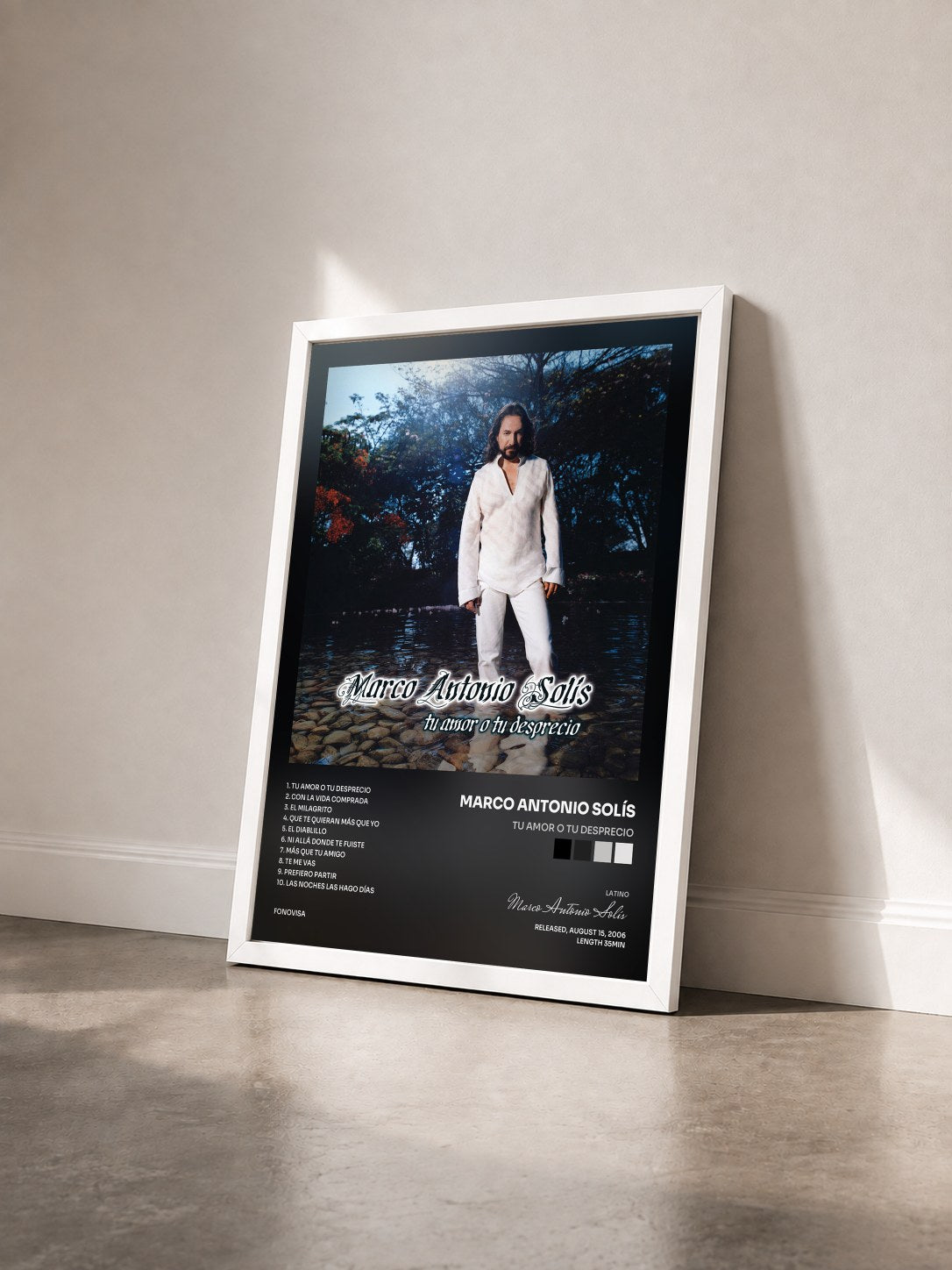 #blanc Tableau de l'album Tu Amor O Tu Desprecio de Marco Antonio Solís vu de trois quarts, cadre blanc