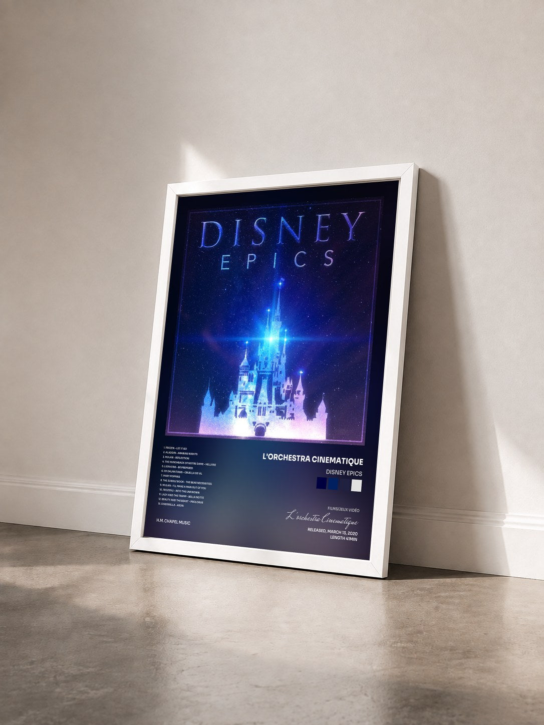 #blanc Tableau de l'album Disney Epics de L'orchestra Cinematique vu de trois quarts, cadre blanc