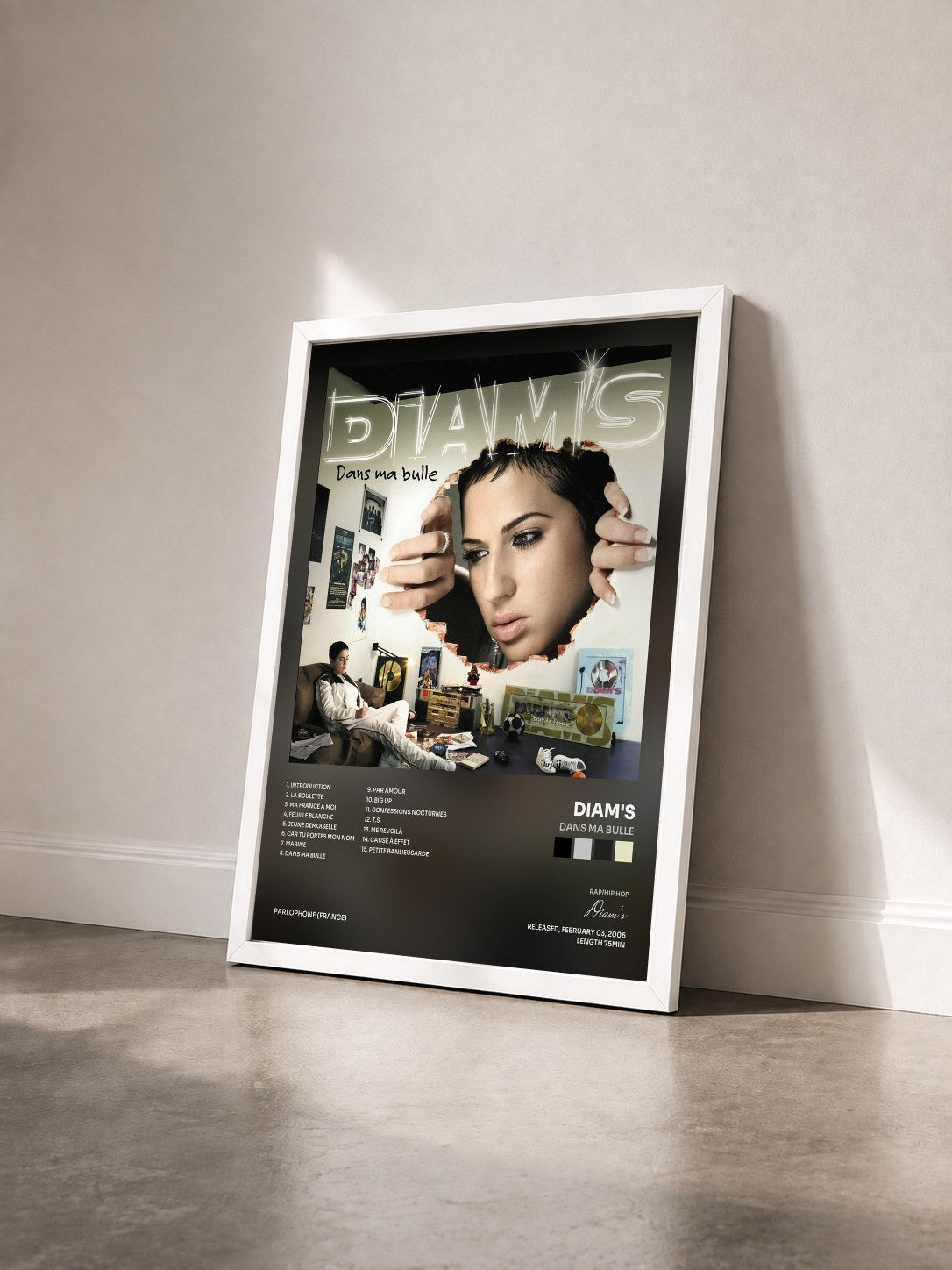 #blanc Tableau de l'album Dans Ma Bulle de Diam's vu de trois quarts, cadre blanc
