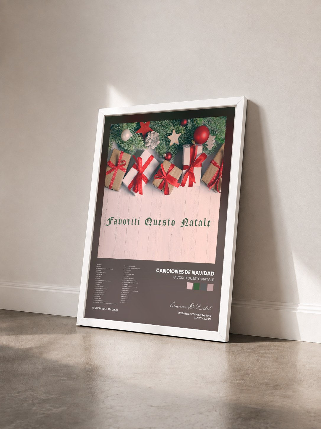 #blanc Tableau de l'album Favoriti Questo Natale de Canciones De Navidad vu de trois quarts, cadre blanc