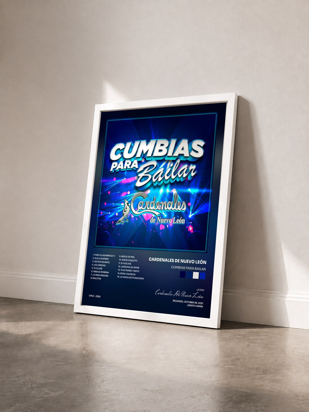 #blanc Tableau de l'album Cumbias Para Bailar de Cardenales De Nuevo León vu de trois quarts, cadre blanc