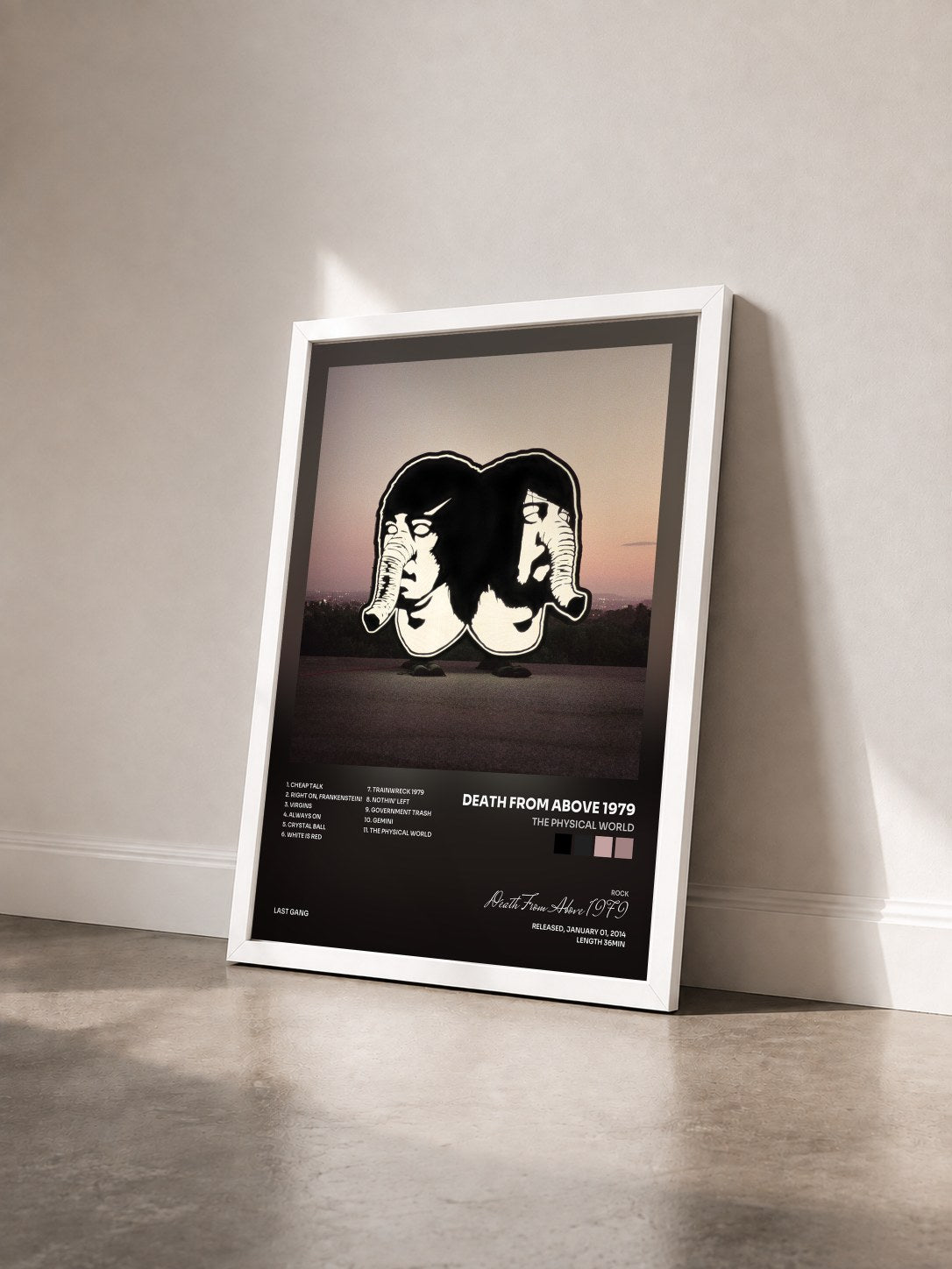 #blanc Tableau de l'album The Physical World de Death From Above 1979 vu de trois quarts, cadre blanc