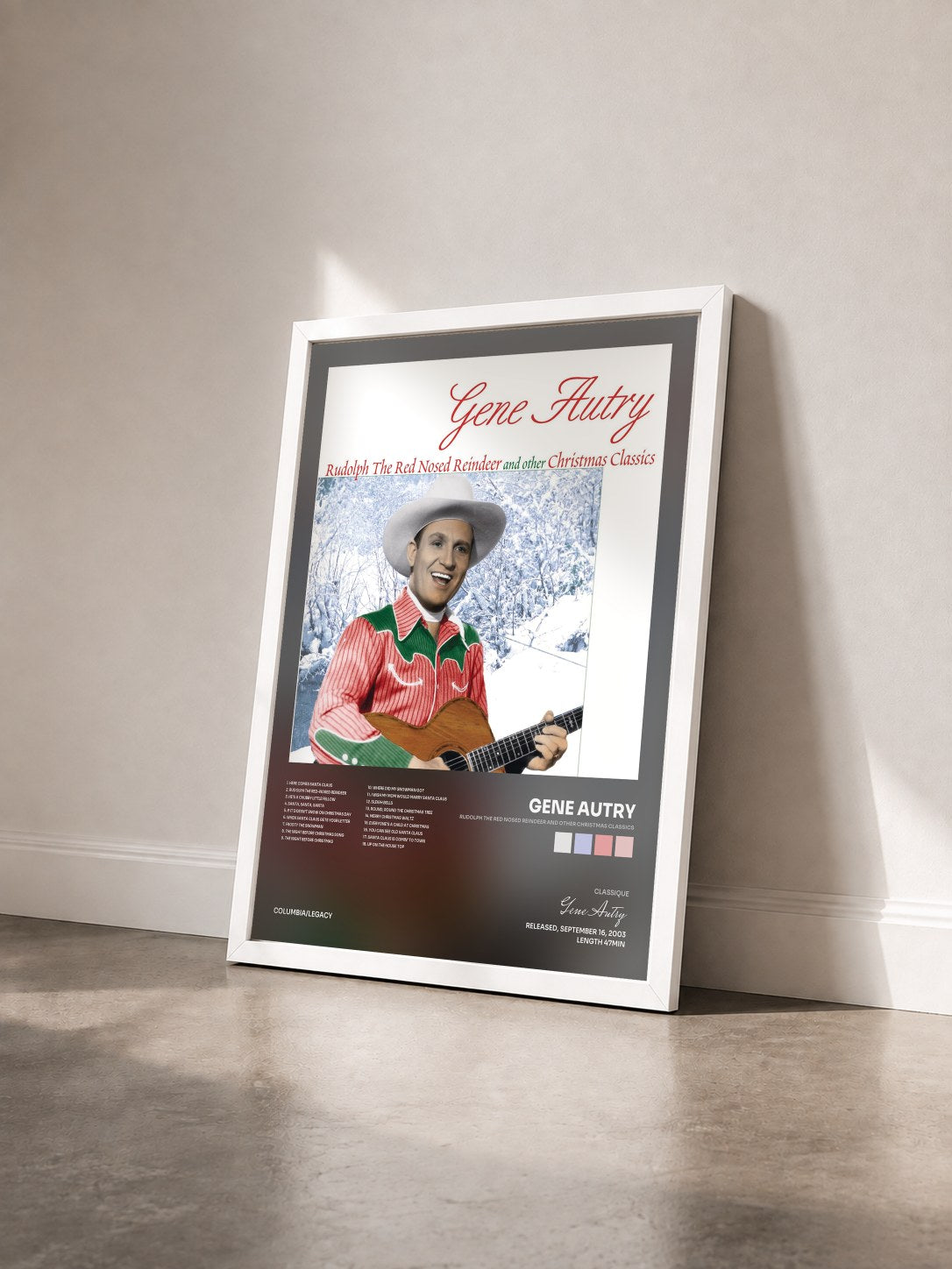 #blanc Tableau de l'album Rudolph The Red Nosed Reindeer And Other Christmas Classics de Gene Autry vu de trois quarts, cadre blanc