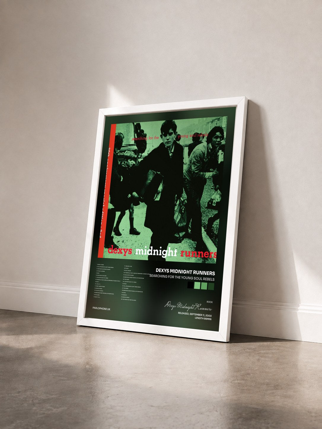 #blanc Tableau de l'album Searching For The Young Soul Rebels de Dexys Midnight Runners vu de trois quarts, cadre blanc