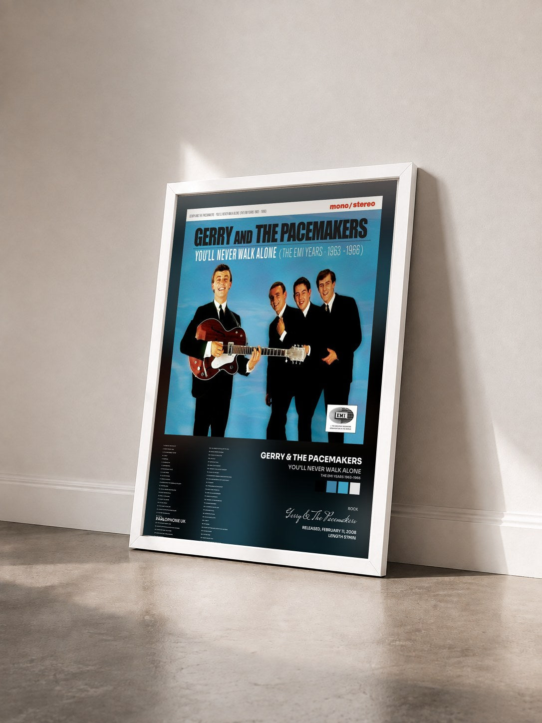 #blanc Tableau de l'album You'll Never Walk Alone (The EMI Years 1963-1966) de Gerry & The Pacemakers vu de trois quarts, cadre blanc