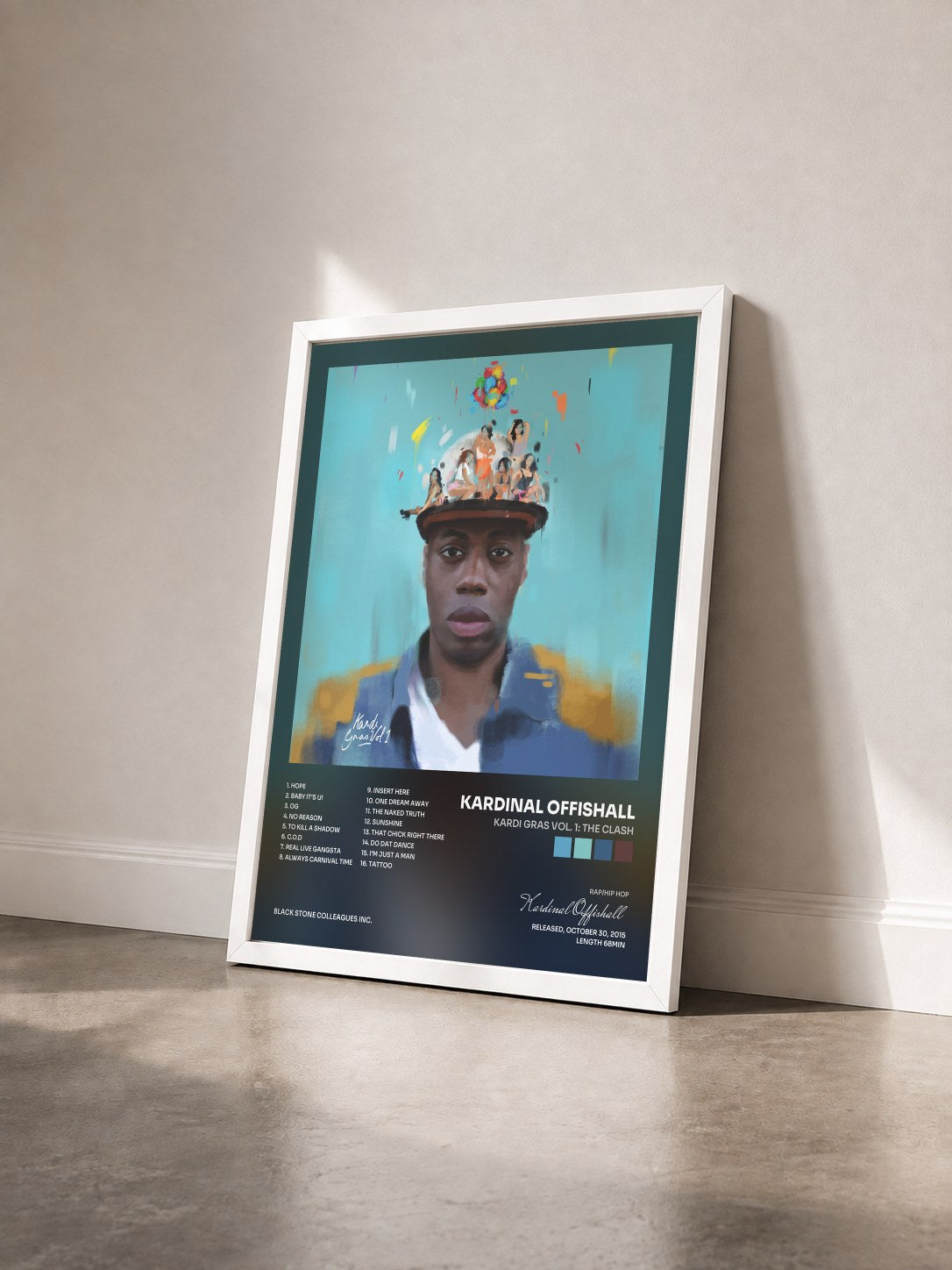 #blanc Tableau de l'album Kardi Gras Vol. 1: The Clash de Kardinal Offishall vu de trois quarts, cadre blanc