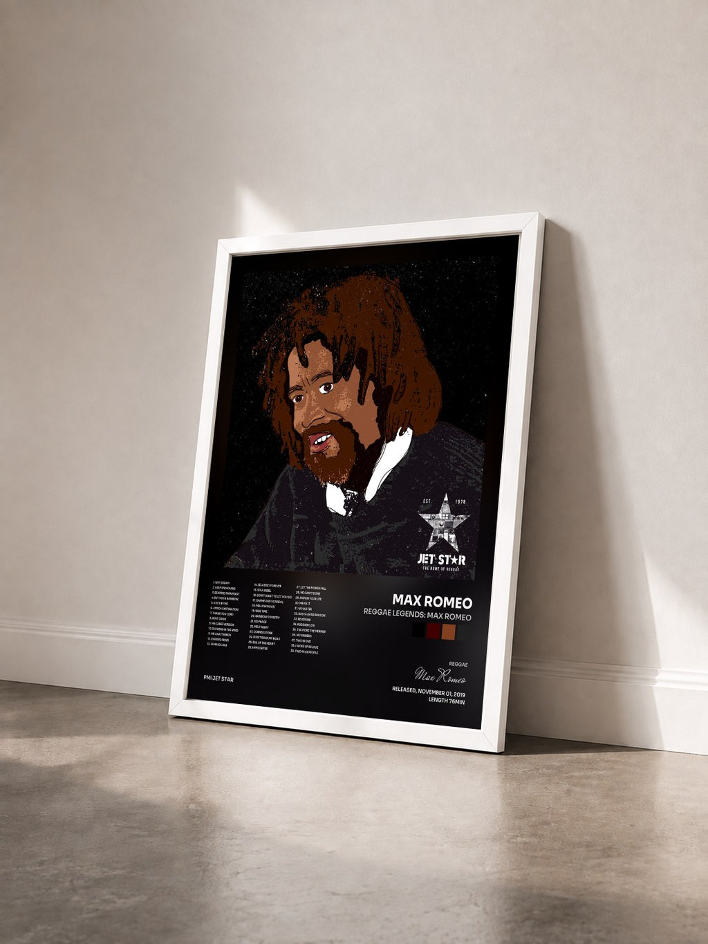 #blanc Tableau de l'album Reggae Legends: Max Romeo de Max Romeo vu de trois quarts, cadre blanc