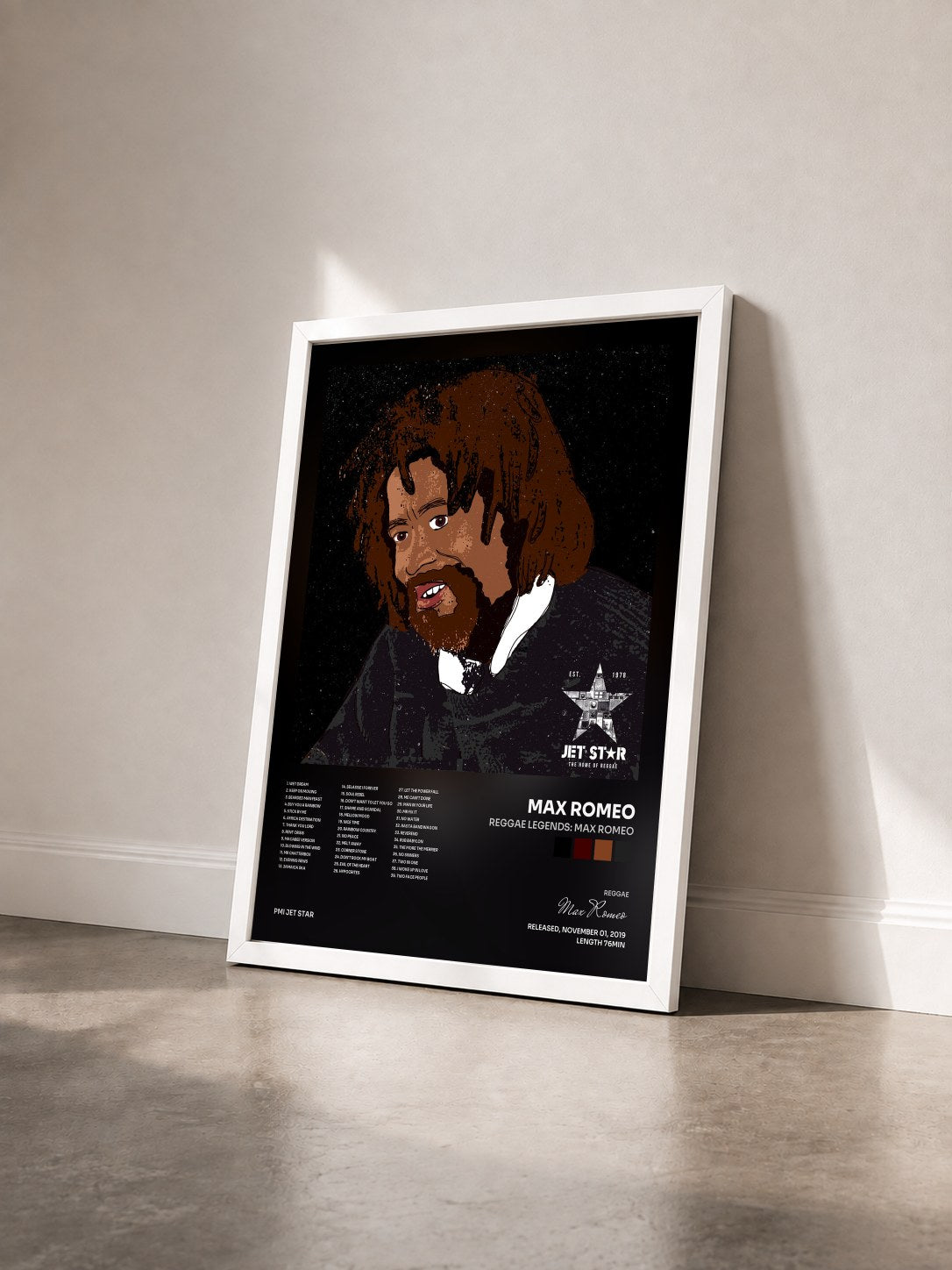 #blanc Tableau de l'album Reggae Legends: Max Romeo de Max Romeo vu de trois quarts, cadre blanc