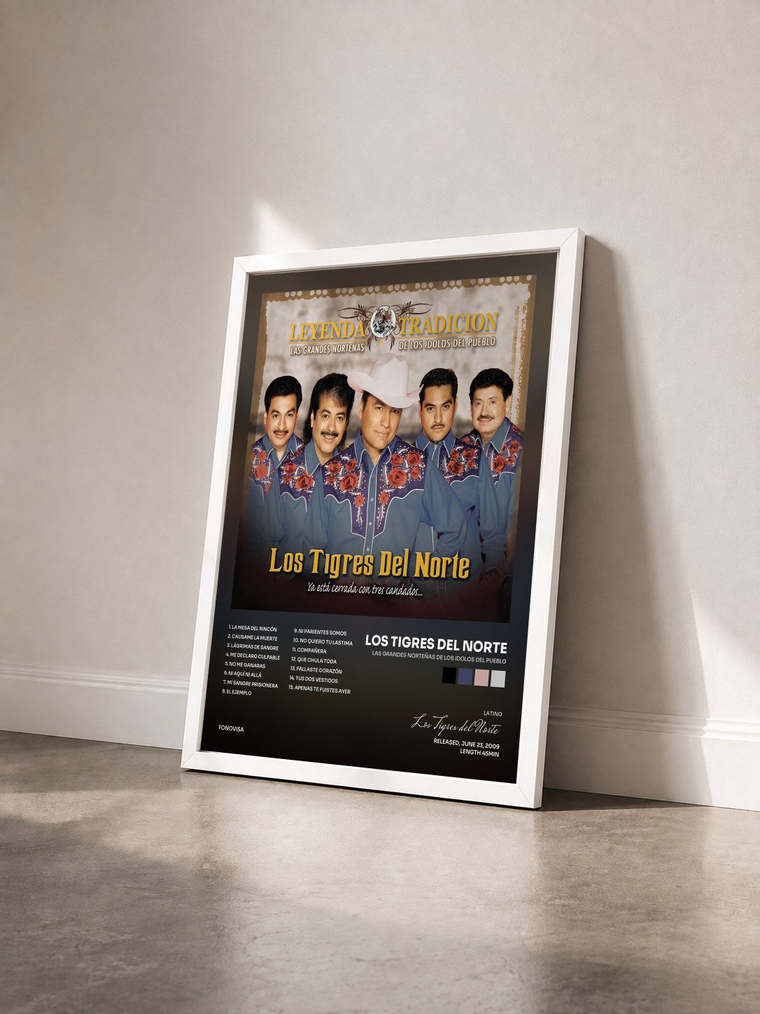 #blanc Tableau de l'album Las Grandes Norteñas De Los Idolos Del Pueblo de Los Tigres del Norte vu de trois quarts, cadre blanc