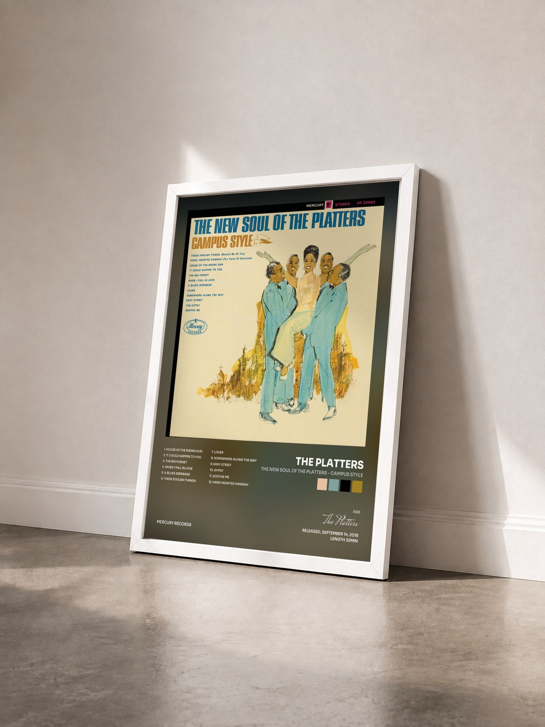 #blanc Tableau de l'album The New Soul Of The Platters - Campus Style de The Platters vu de trois quarts, cadre blanc