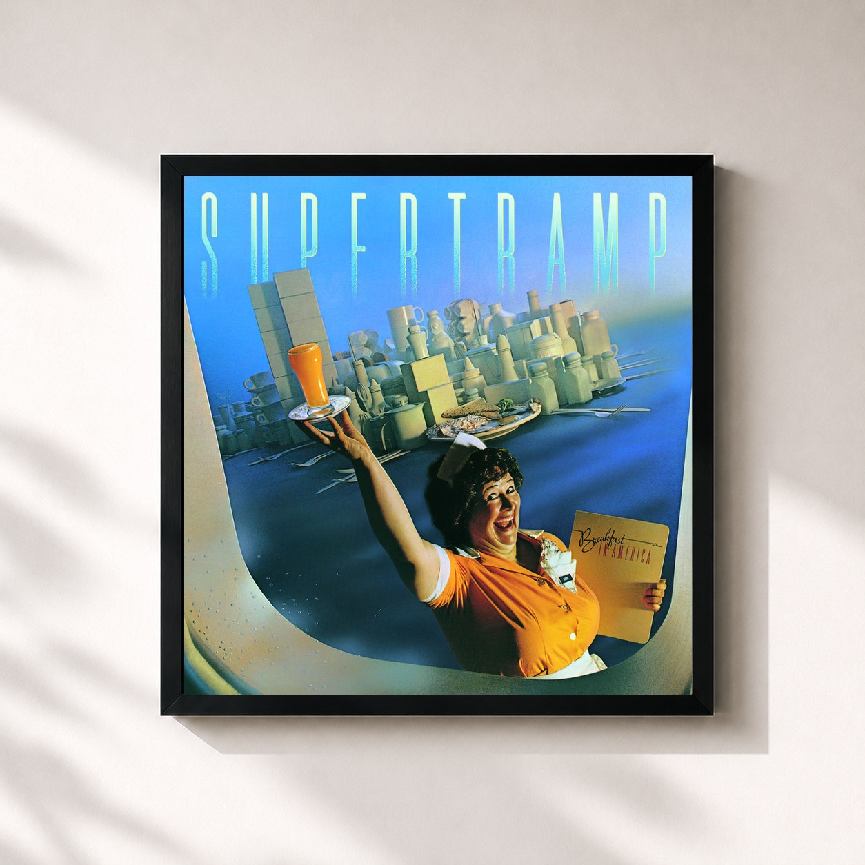 #noir Tableau carré de l'album Breakfast In America (Deluxe Edition) de Supertramp, cadre noir 32x32 cm