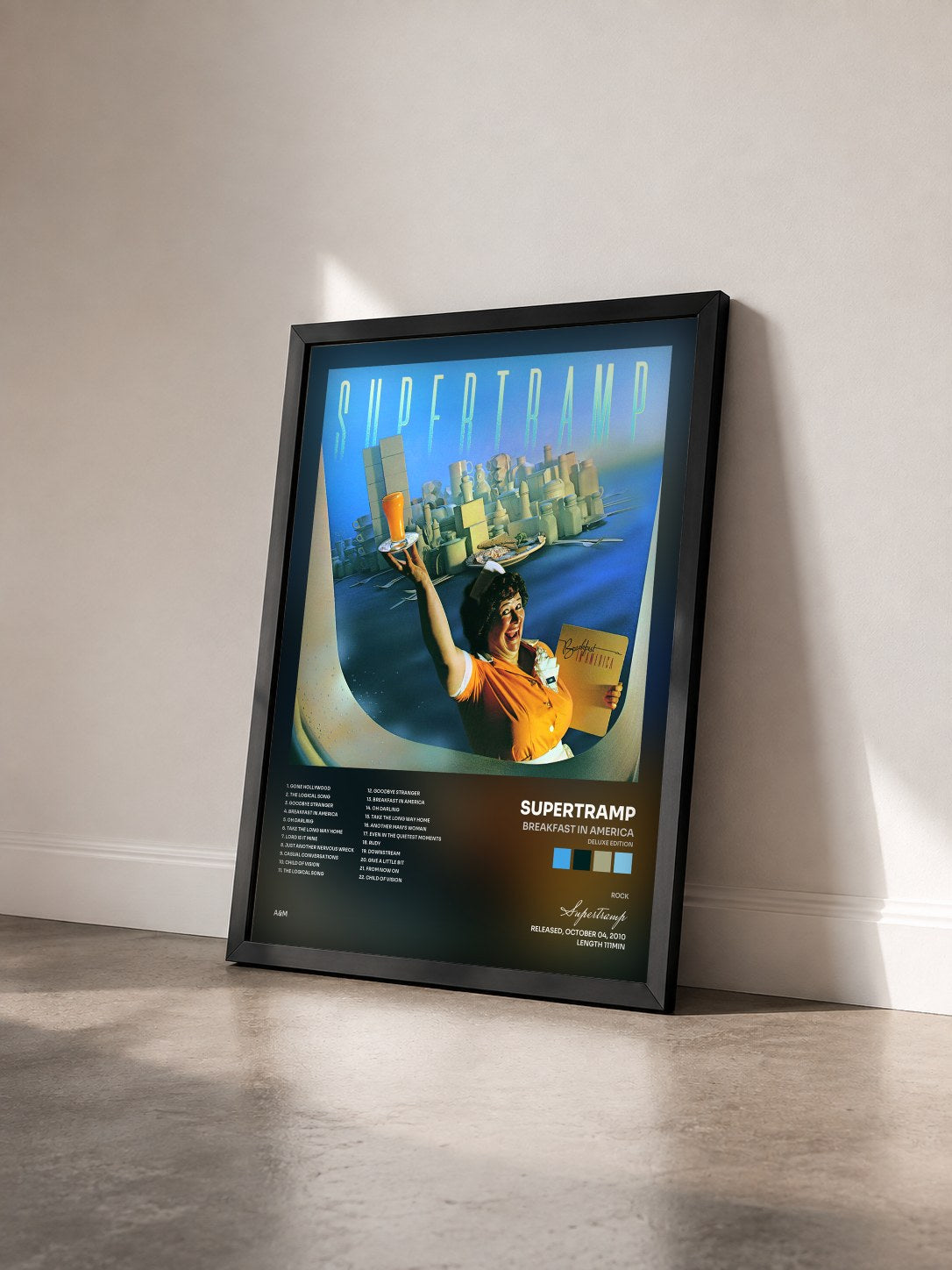 #noir Tableau de l'album Breakfast In America (Deluxe Edition) de Supertramp vu de trois quarts, cadre noir