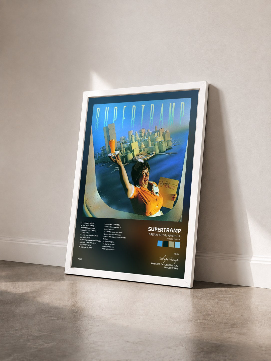 #blanc Tableau de l'album Breakfast In America (Deluxe Edition) de Supertramp vu de trois quarts, cadre blanc