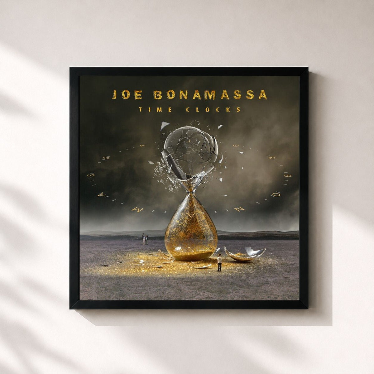 #noir Time Clocks de Joe Bonamassa en lámina cuadrada enmarcada, marco negro de 32x32 cm