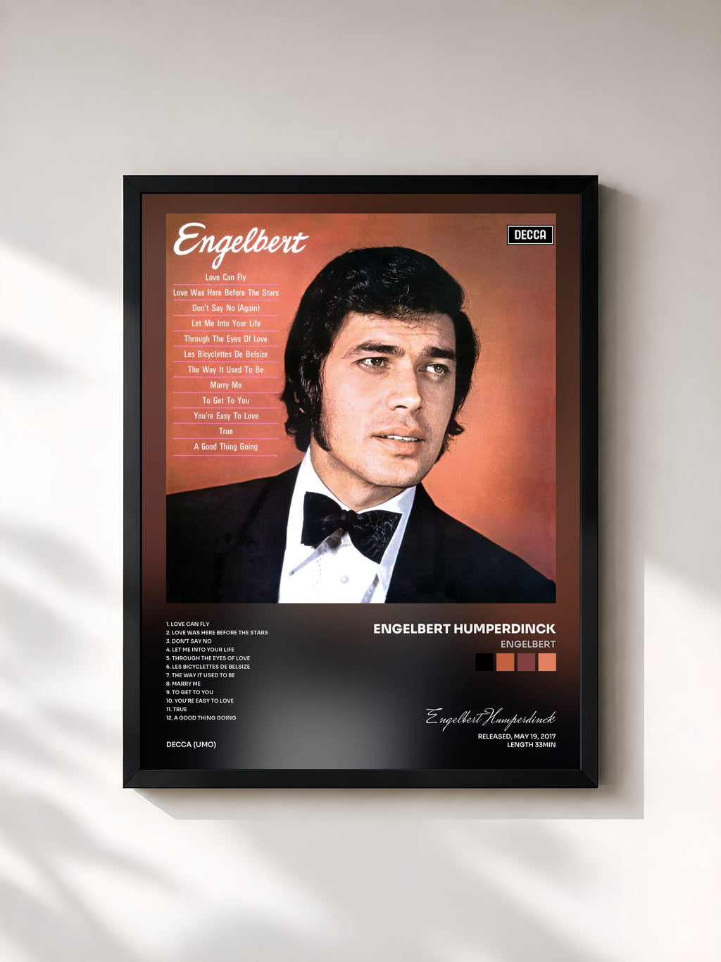 #noir Tableau de l'album Engelbert de Engelbert Humperdinck, cadre noir, imprimé et encadré en France
