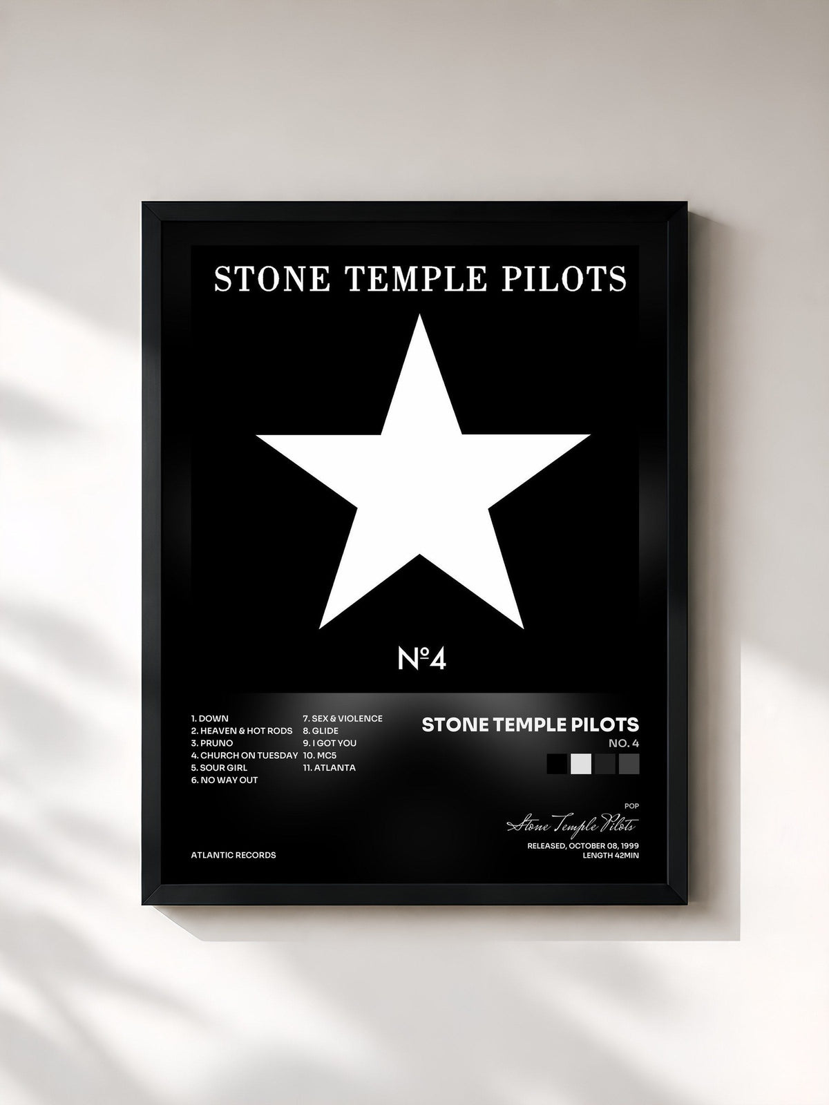#noir Tableau de l'album No. 4 de Stone Temple Pilots, cadre noir, imprimé et encadré en France