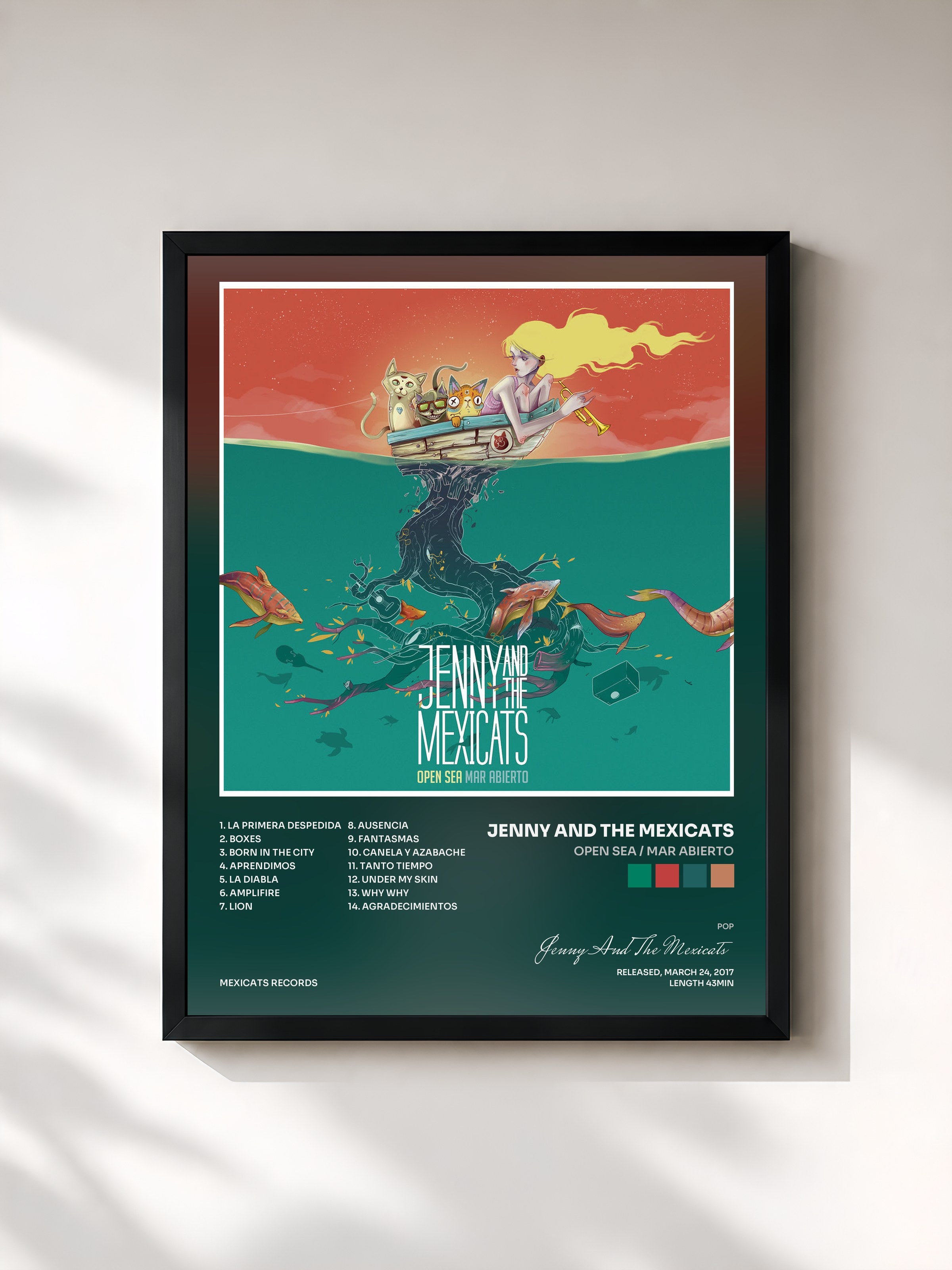 #noir Tableau de l'album Open Sea / Mar Abierto de Jenny And The Mexicats, cadre noir, imprimé et encadré en France