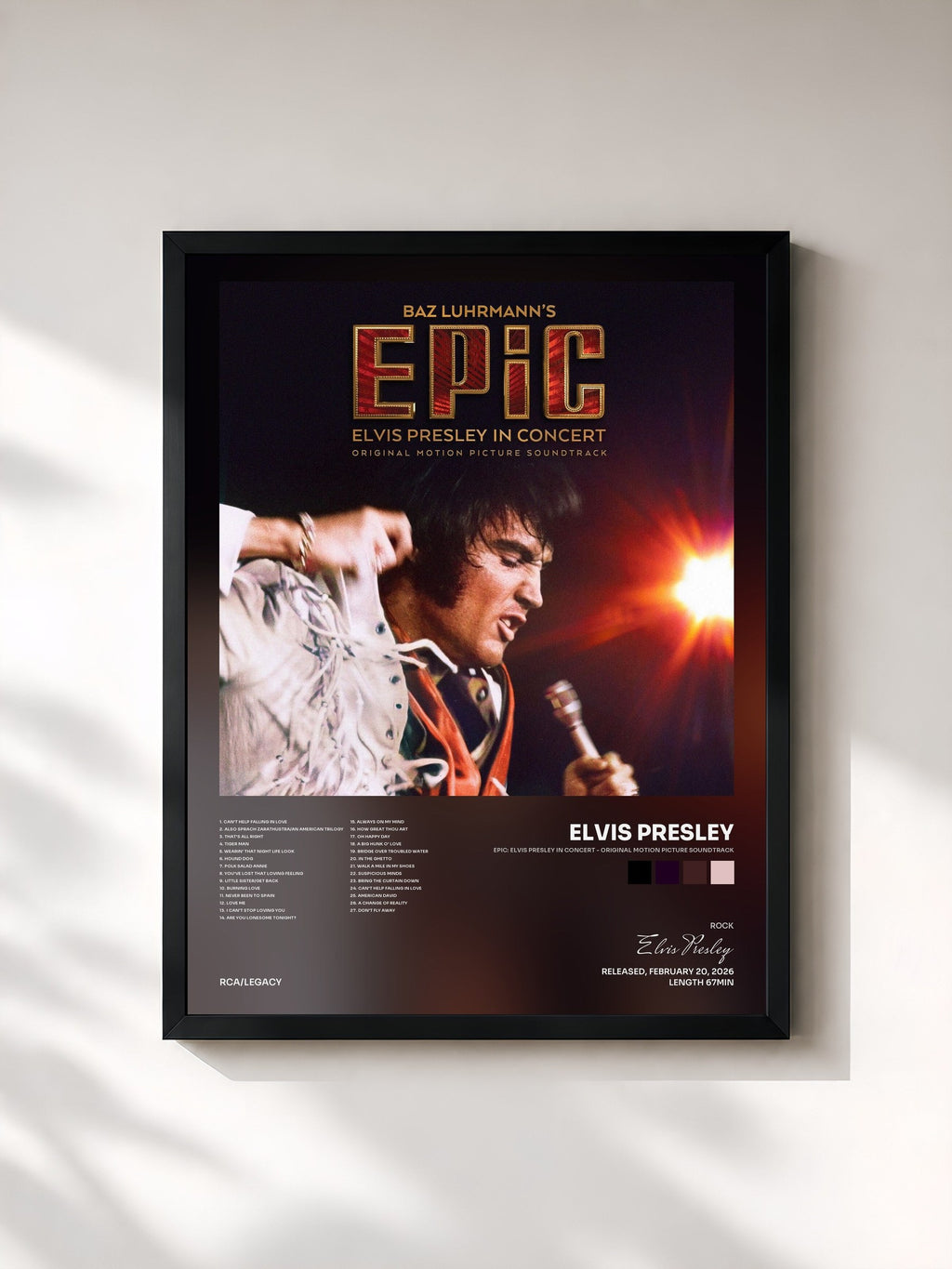 #noir EPiC: Elvis Presley in Concert - Original Motion Picture Soundtrack by Elvis Presley as a framed art print, black frame, printed and framed in France