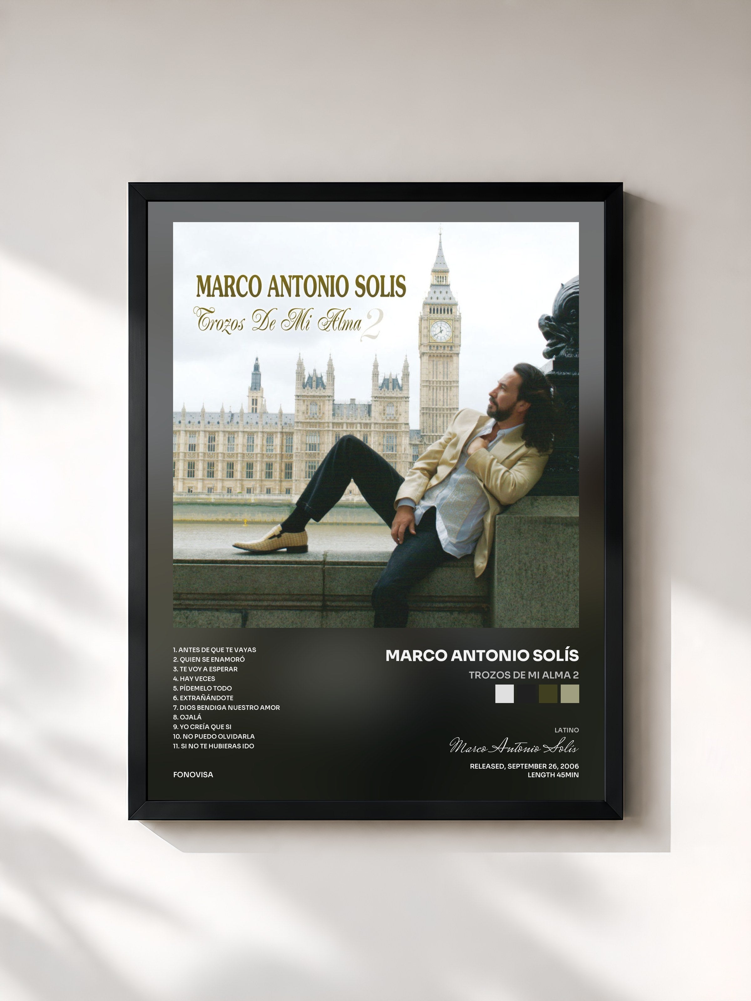 #noir Tableau de l'album Trozos De Mi Alma 2 de Marco Antonio Solís, cadre noir, imprimé et encadré en France