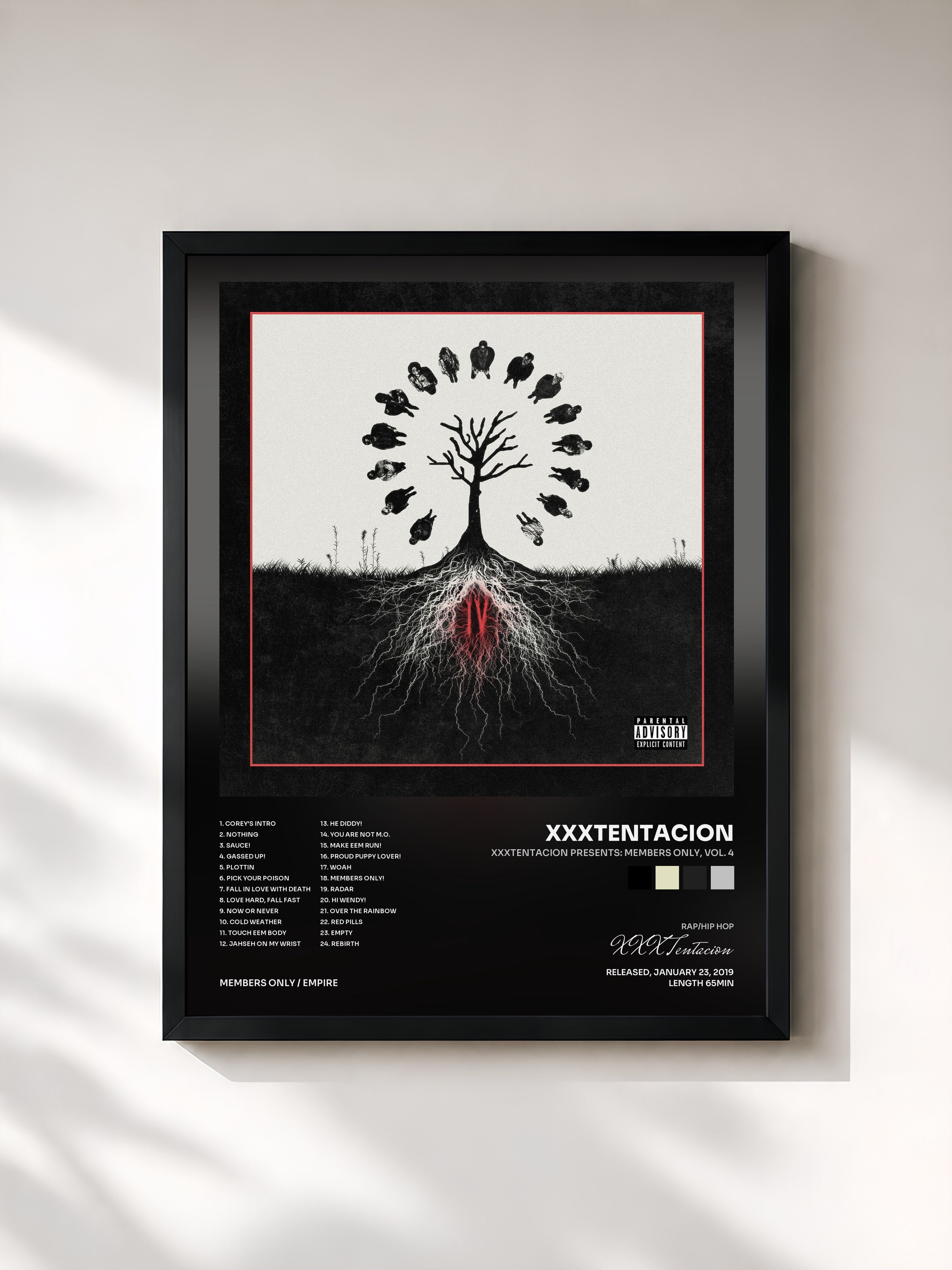 #noir Tableau de l'album XXXTENTACION Presents: Members Only, Vol. 4 de XXXTentacion, cadre noir, imprimé et encadré en France