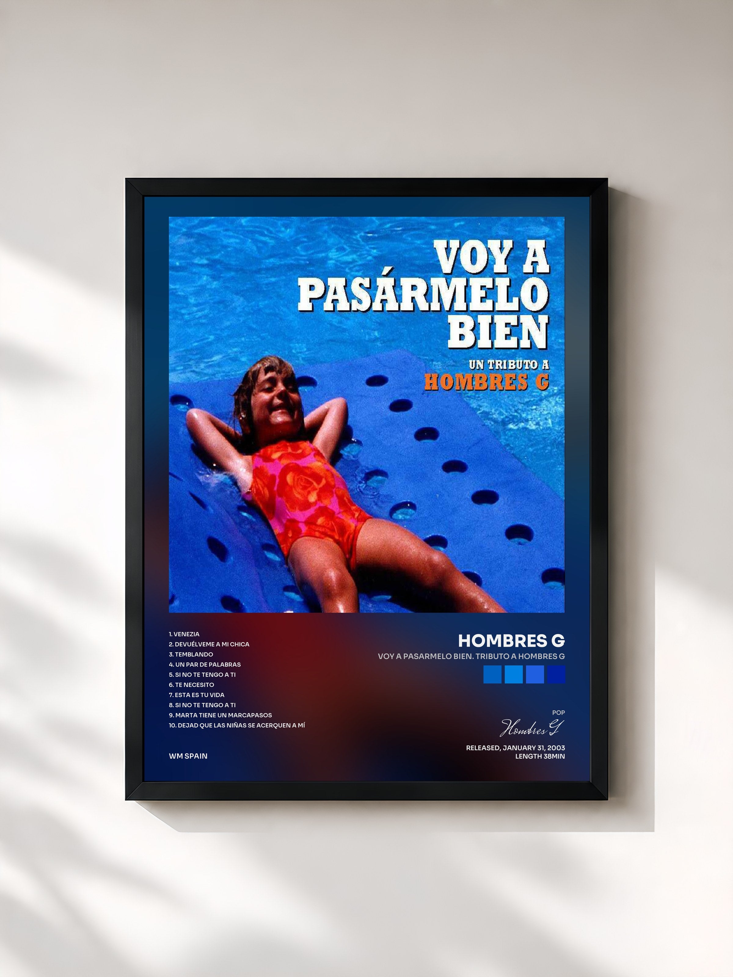 #noir Tableau de l'album Voy a pasarmelo bien. Tributo a Hombres G de Hombres G, cadre noir, imprimé et encadré en France