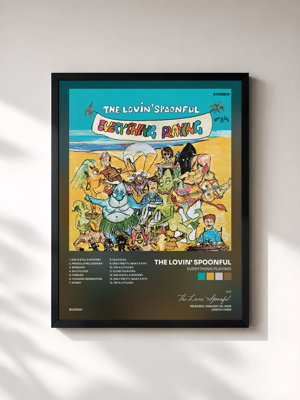 #noir Tableau de l'album Everything Playing de The Lovin' Spoonful, cadre noir, imprimé et encadré en France