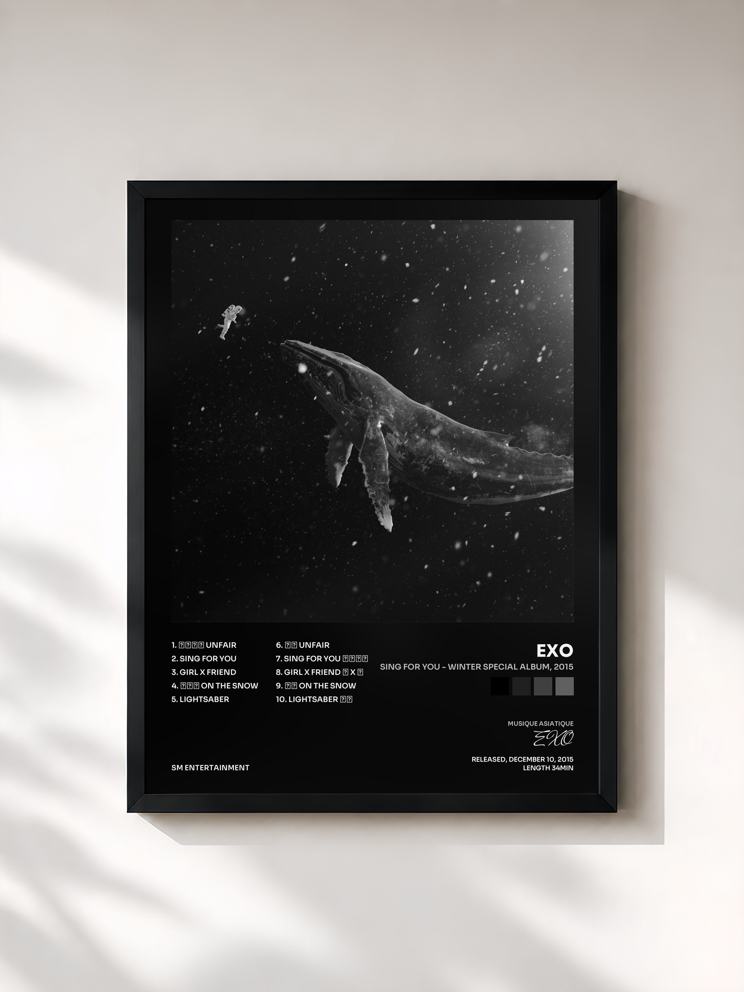 #noir Tableau de l'album SING FOR YOU - Winter Special Album, 2015 de EXO, cadre noir, imprimé et encadré en France