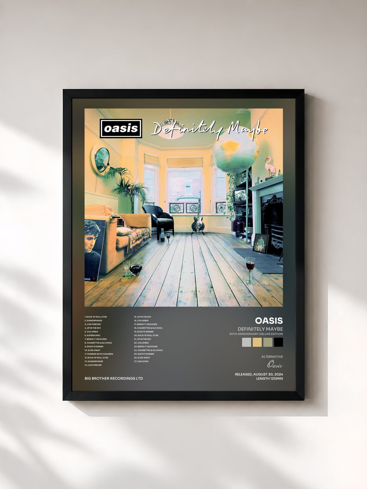 #noir Tableau de l'album Definitely Maybe (30th Anniversary Deluxe Edition) de Oasis, cadre noir, imprimé et encadré en France