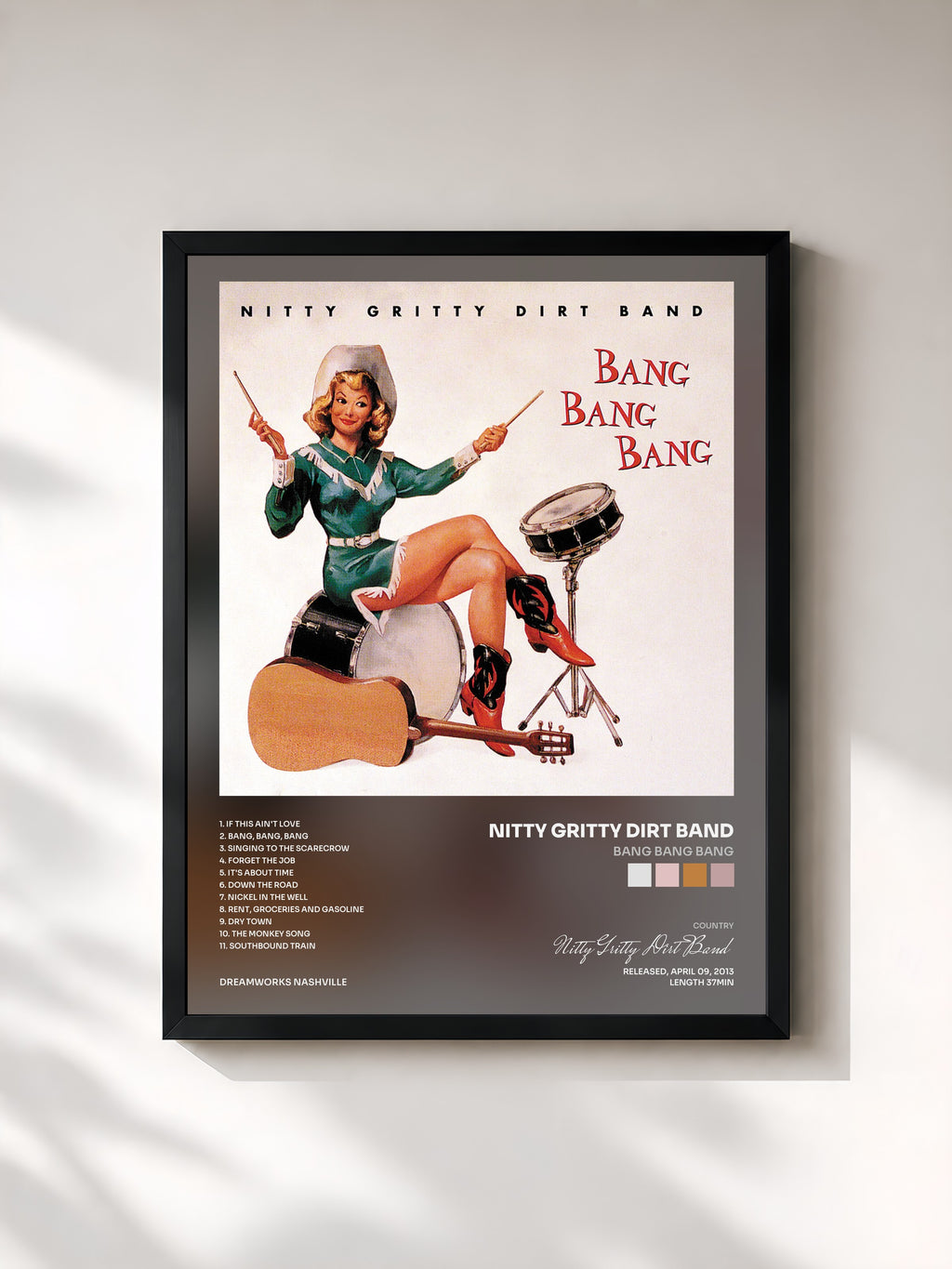 #noir Tableau de l'album Bang Bang Bang de Nitty Gritty Dirt Band, cadre noir, imprimé et encadré en France