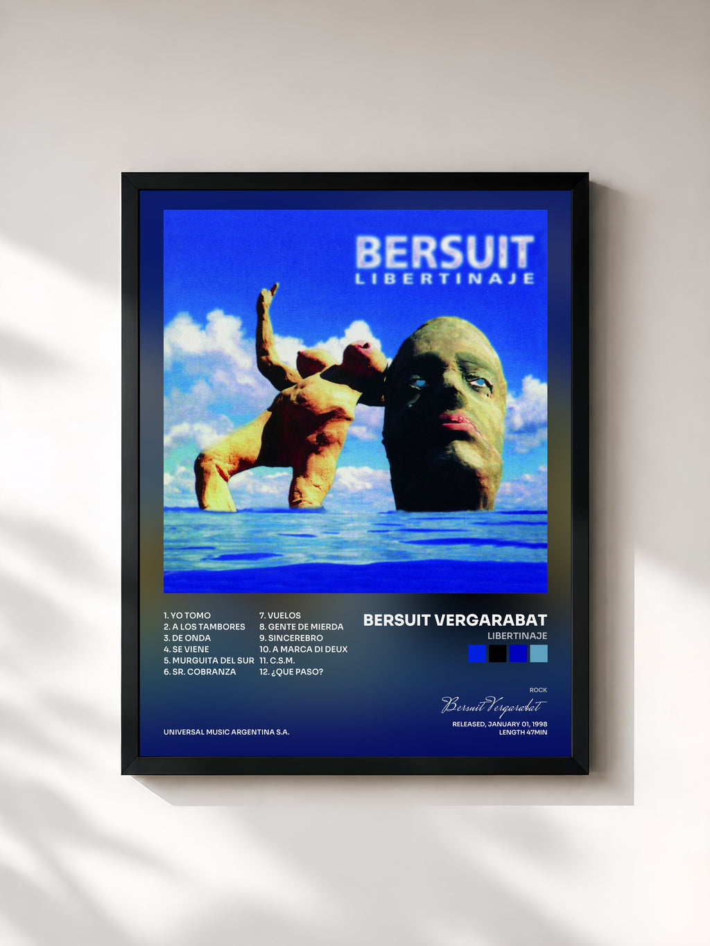 #noir Tableau de l'album Libertinaje de Bersuit Vergarabat, cadre noir, imprimé et encadré en France