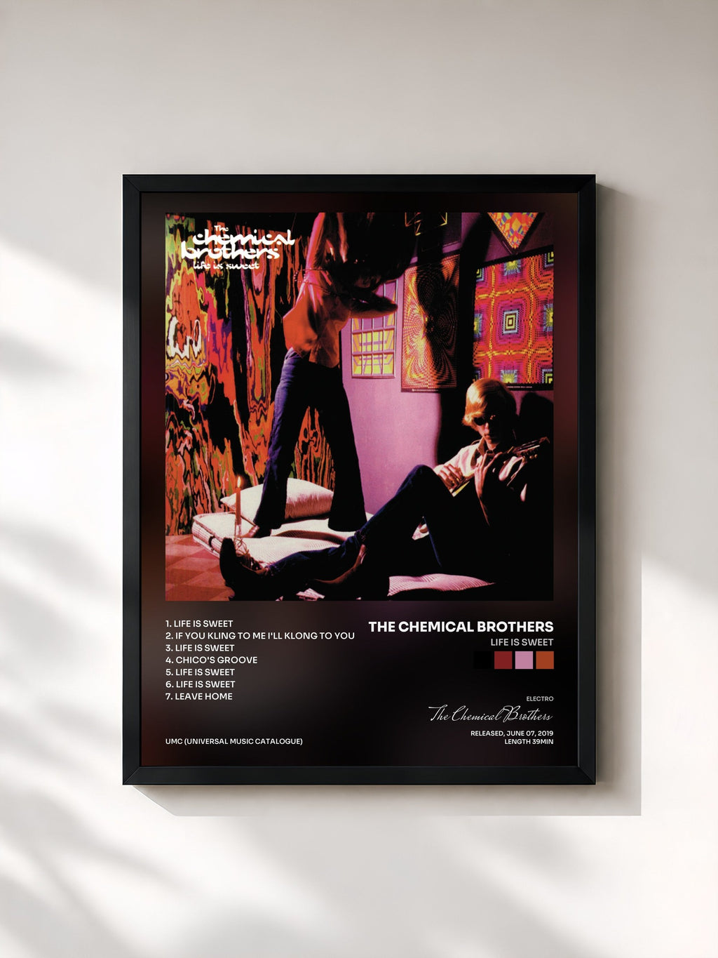 #noir Tableau de l'album Life Is Sweet de The Chemical Brothers, cadre noir, imprimé et encadré en France