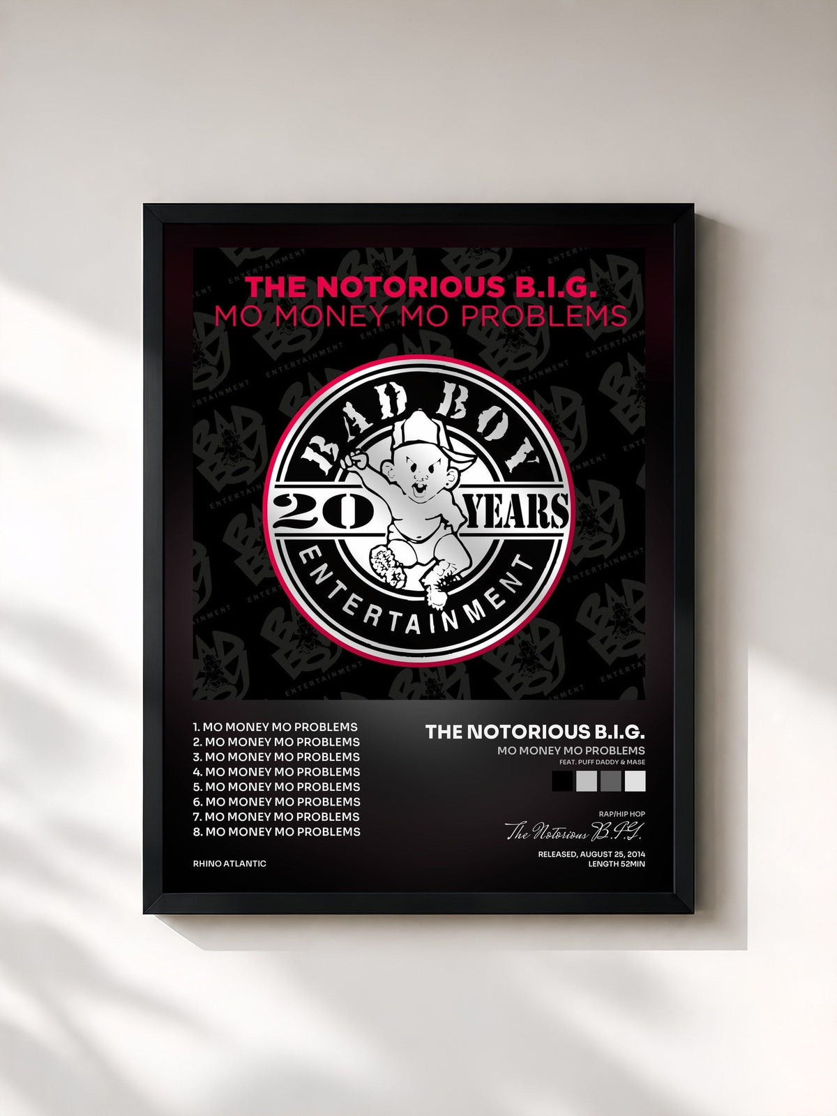 #noir Tableau de l'album Mo Money Mo Problems (feat. Puff Daddy & Mase) de The Notorious B.I.G., cadre noir, imprimé et encadré en France