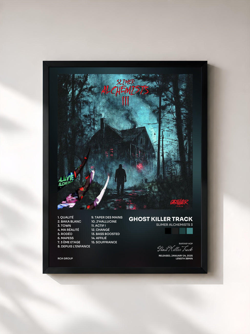 #noir Tableau de l'album Slimer Alchemists 3 de Ghost Killer Track, cadre noir, imprimé et encadré en France