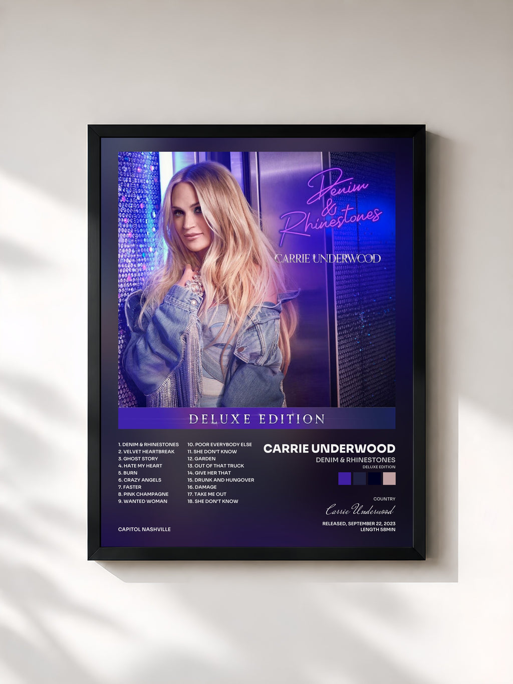 #noir Tableau de l'album Denim & Rhinestones (Deluxe Edition) de Carrie Underwood, cadre noir, imprimé et encadré en France