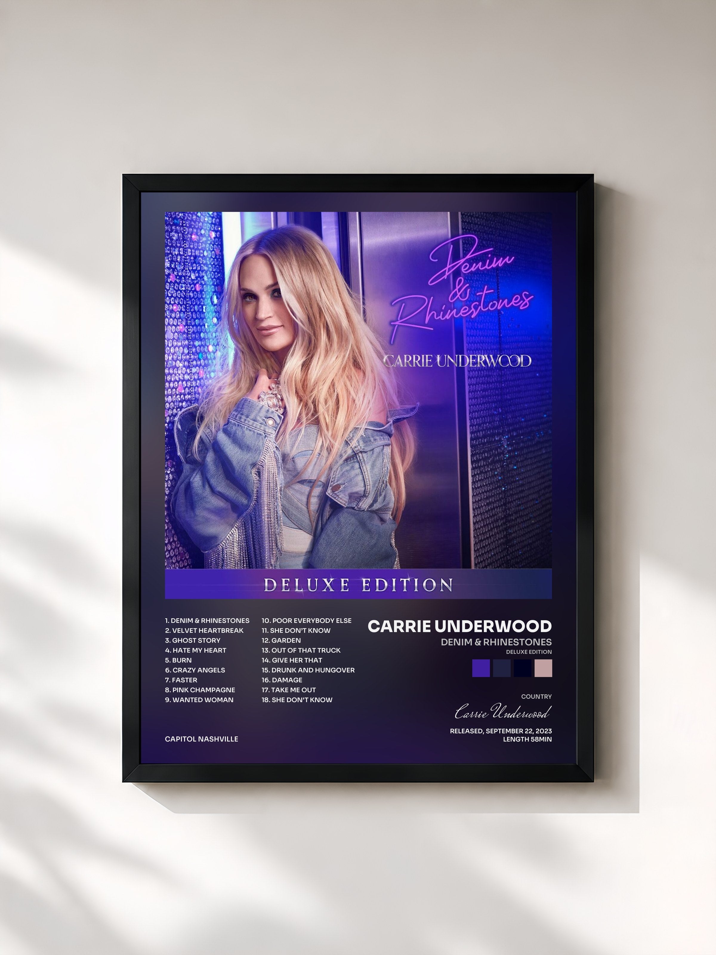 #noir Tableau de l'album Denim & Rhinestones (Deluxe Edition) de Carrie Underwood, cadre noir, imprimé et encadré en France