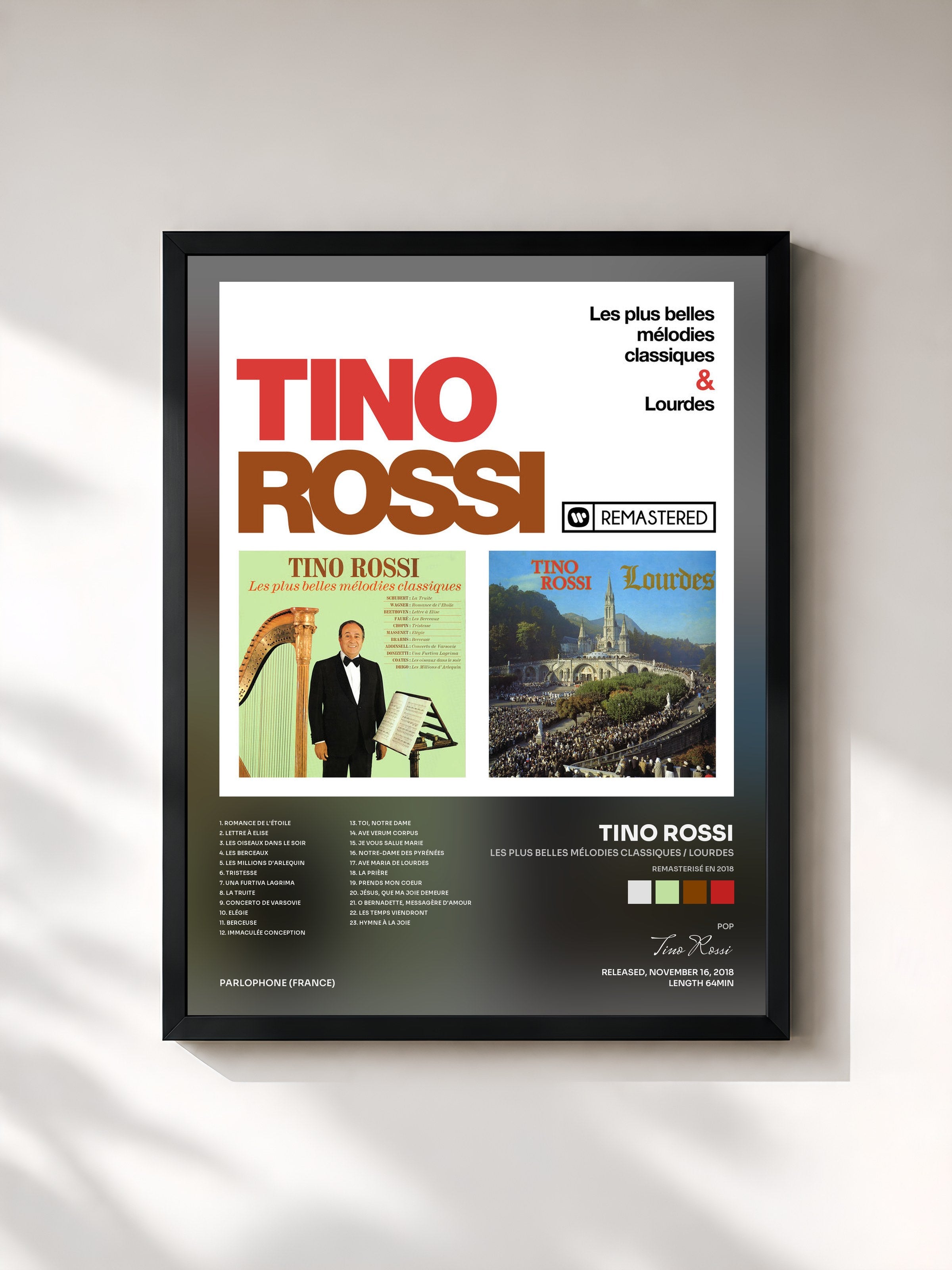 #noir Tableau de l'album Les plus belles mélodies classiques / Lourdes (Remasterisé en 2018) de Tino Rossi, cadre noir, imprimé et encadré en France
